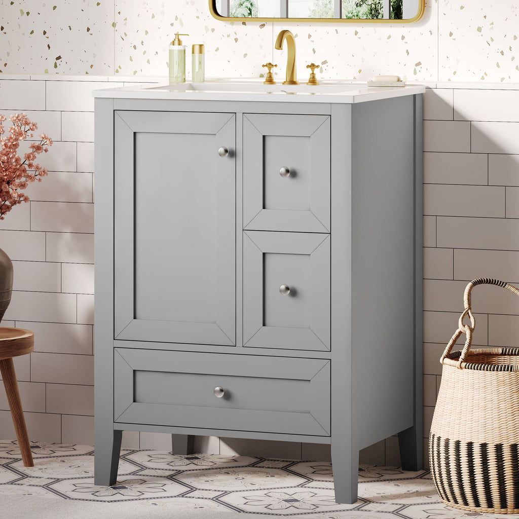 Modern Bathroom Vanity With Sink, Freestanding Cabinet With Drawers And Shelves