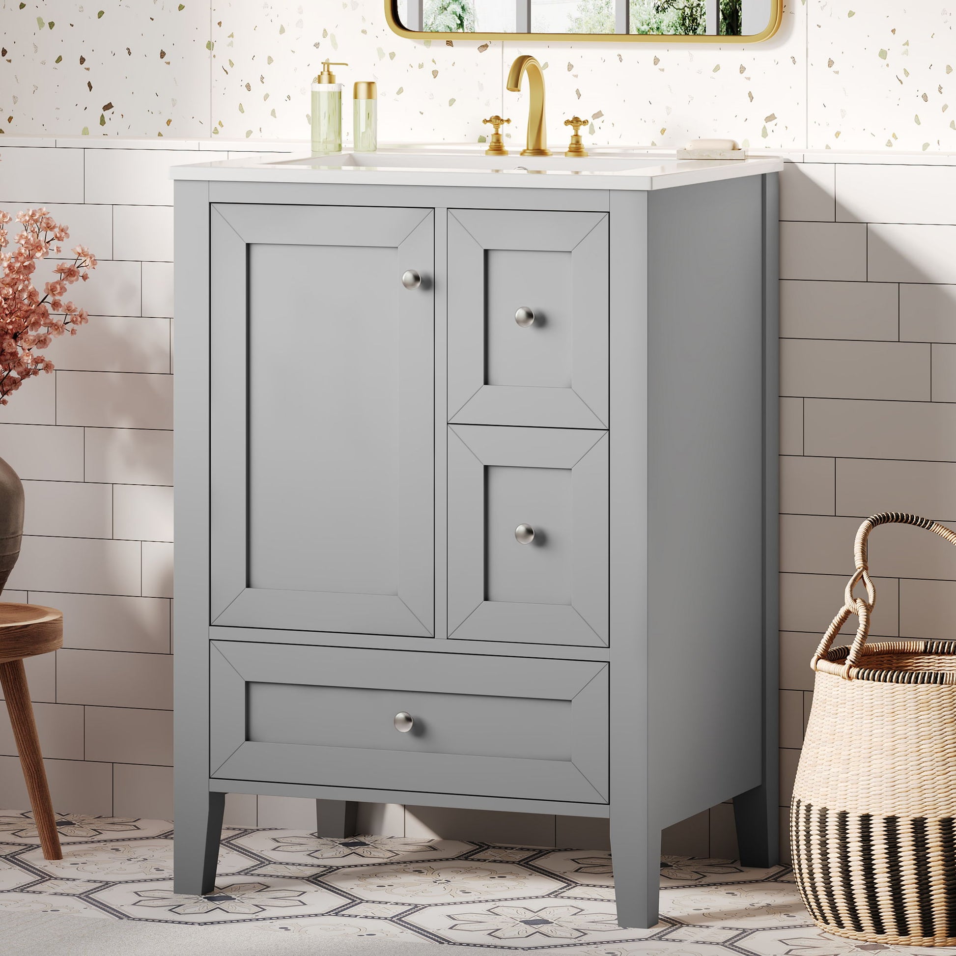 Modern Bathroom Vanity With Sink, Freestanding Cabinet With Drawers And Shelves