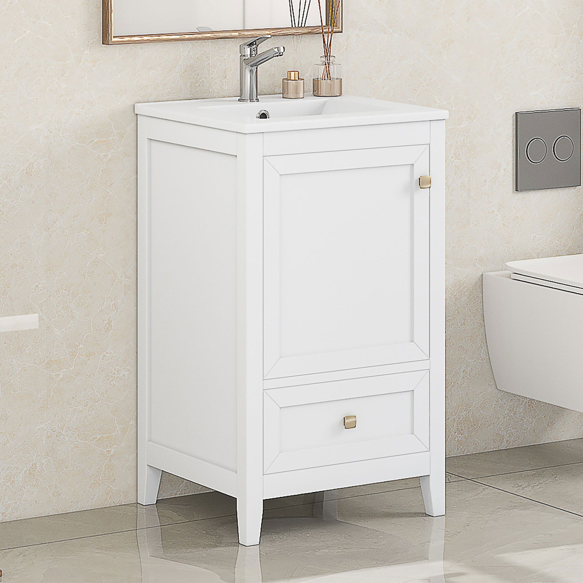 Bathroom Vanity With Sink, Soft Closing Cabinet Door, Storage Rack And Drawer