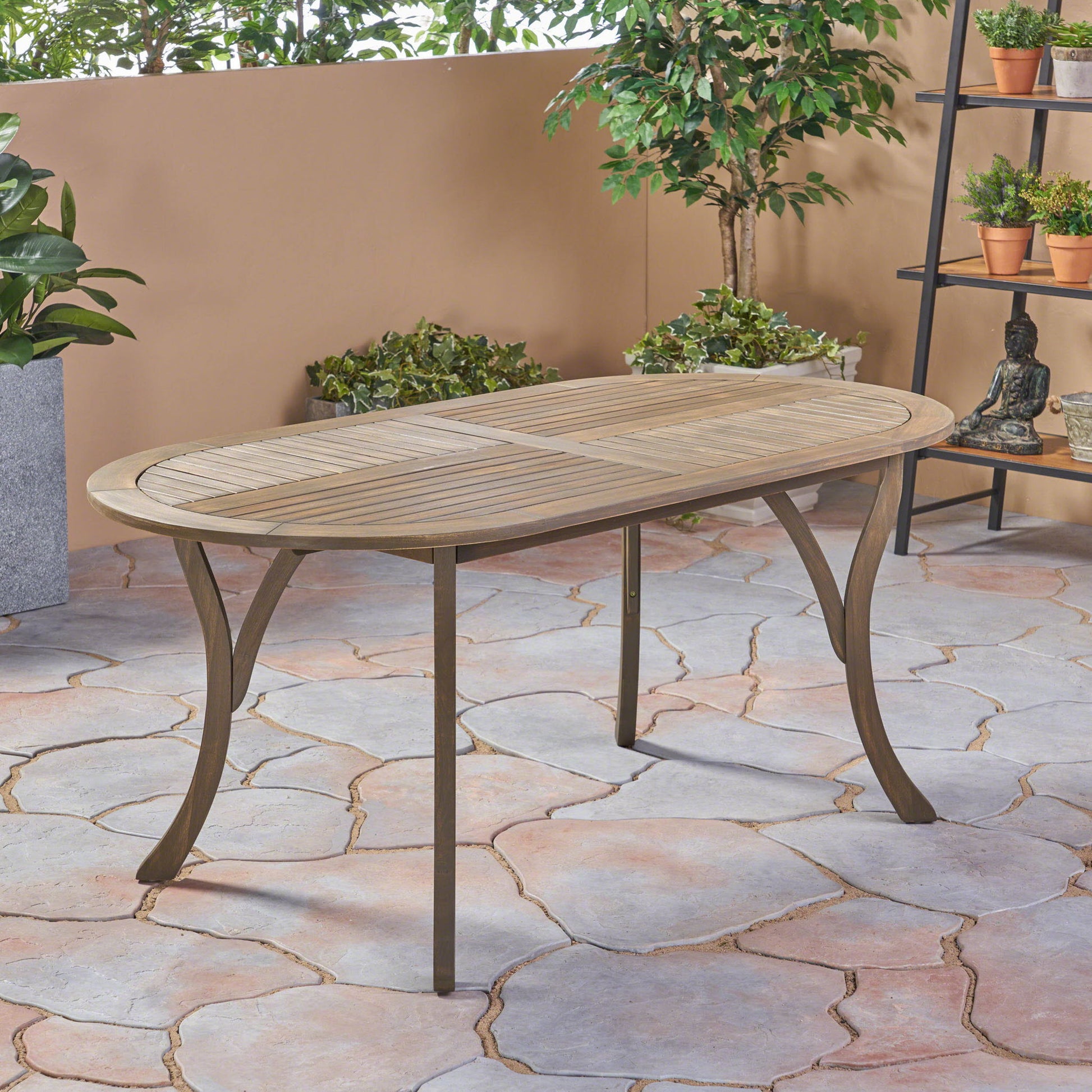 Outdoor Table With Smooth Lines, Slat Top