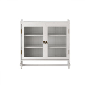 Vintage Double Door Wall Cabinet With Three Tiers Storage And Towel Rack - White Washed