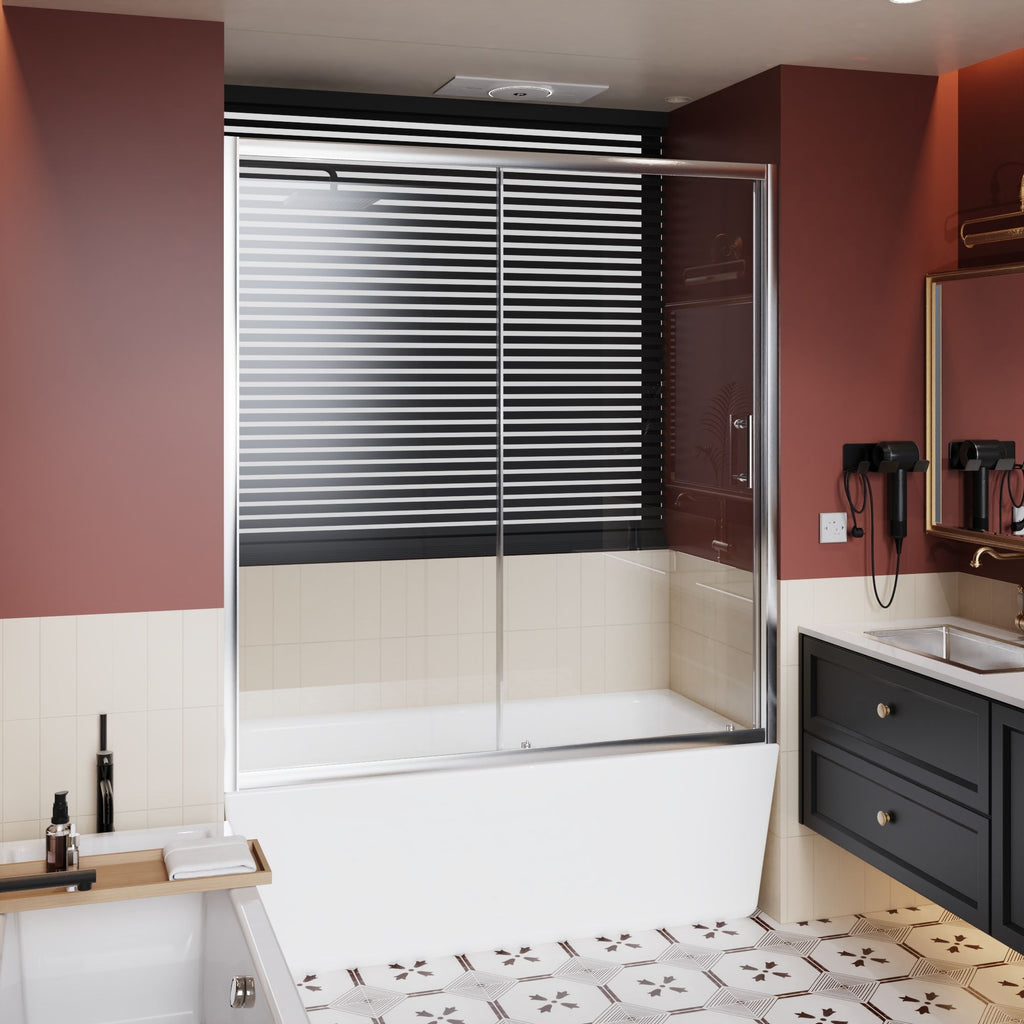 Single Sliding Shower Door For Bathtub With And Handle - Chrome