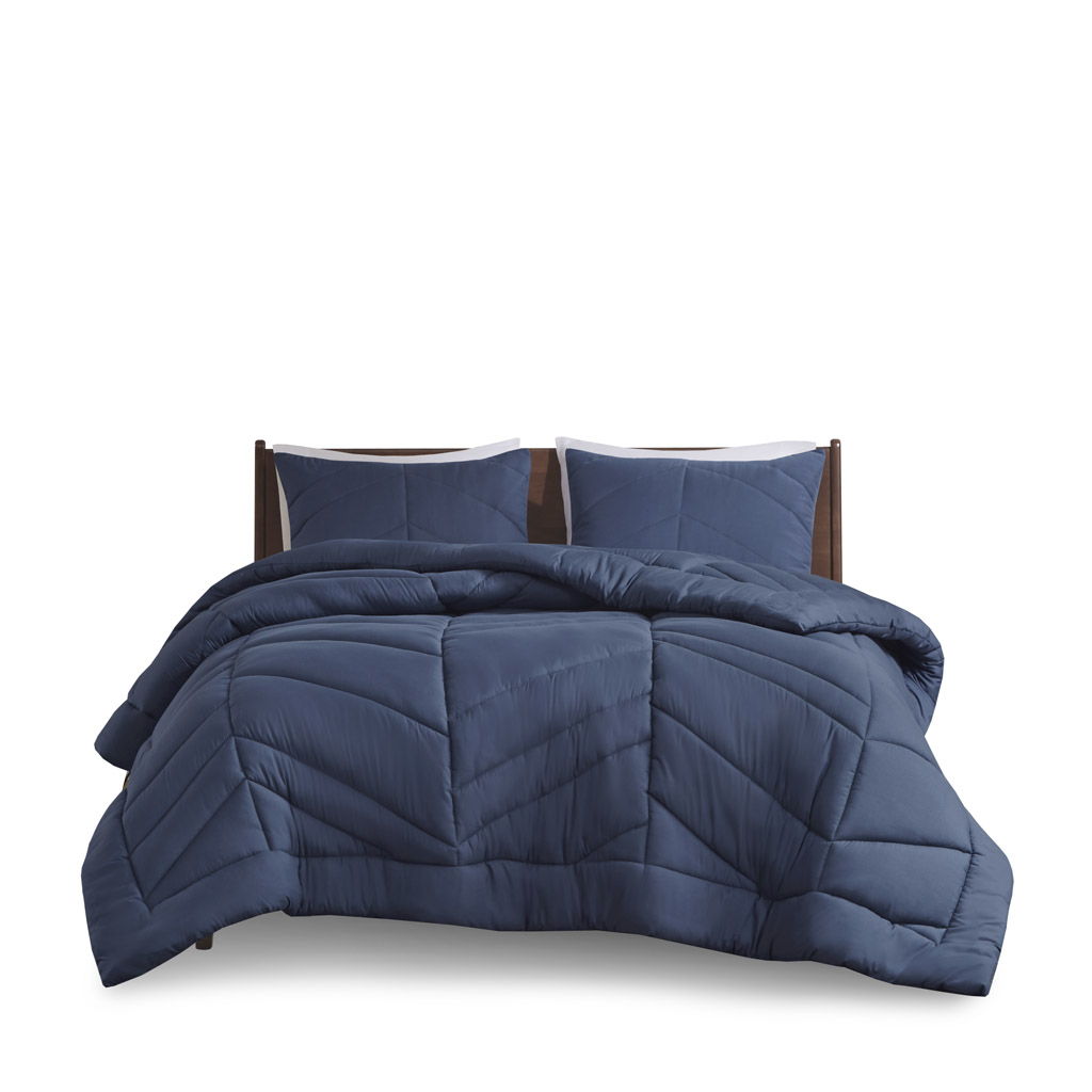 Remy - Quilted Chevron Twin Comforter Set - Navy