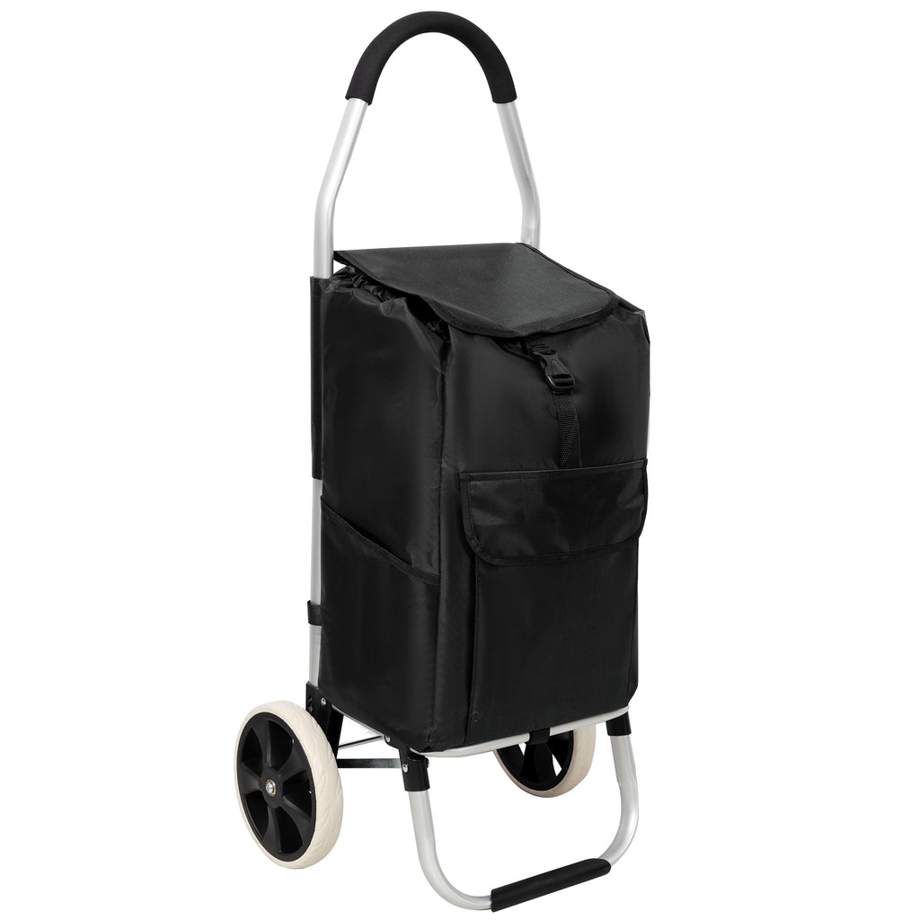 Foldable Shopping Trolley With Wheels And Removable Waterproof Bag - Black