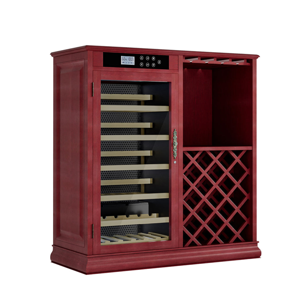 69 Bottle Wine Fridge With Touch Control, LED Lighting, Humidity Regulation - Cherry