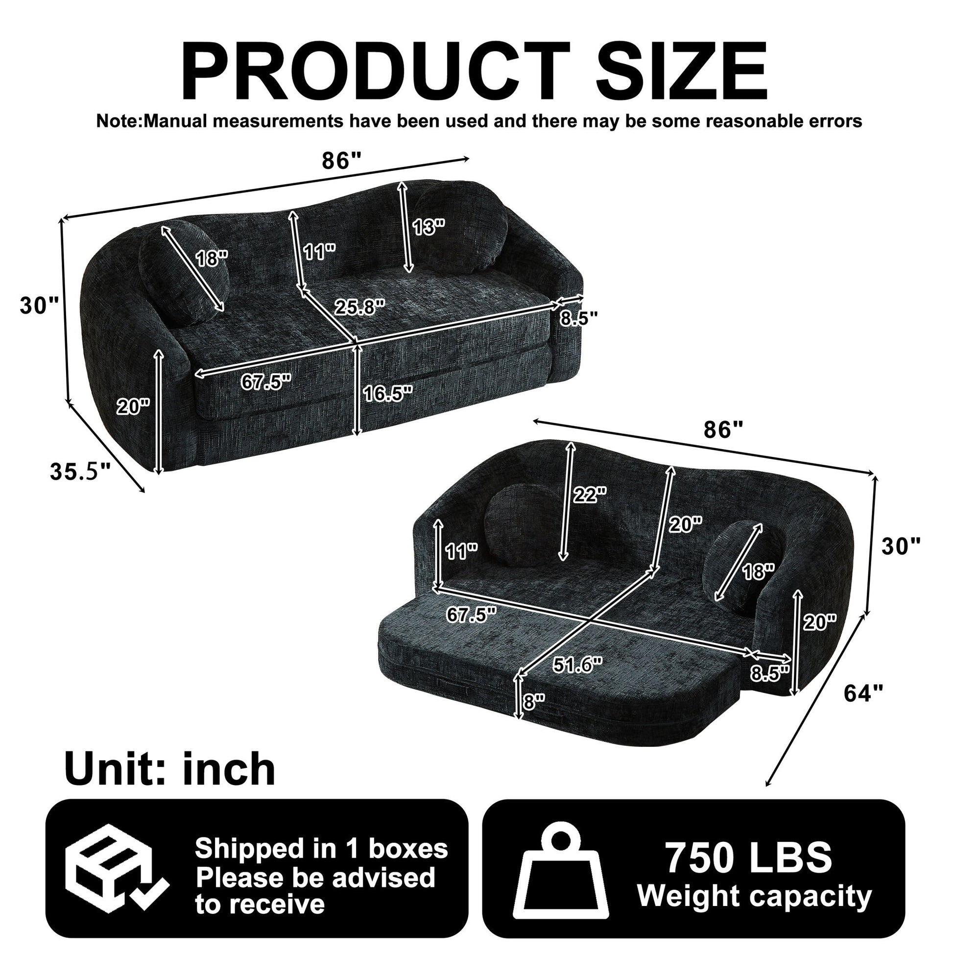 Curved Convertible Sofa, 2 In 1 Frameless Folding Sofa Bed With Pull Out Base And Deep Seat
