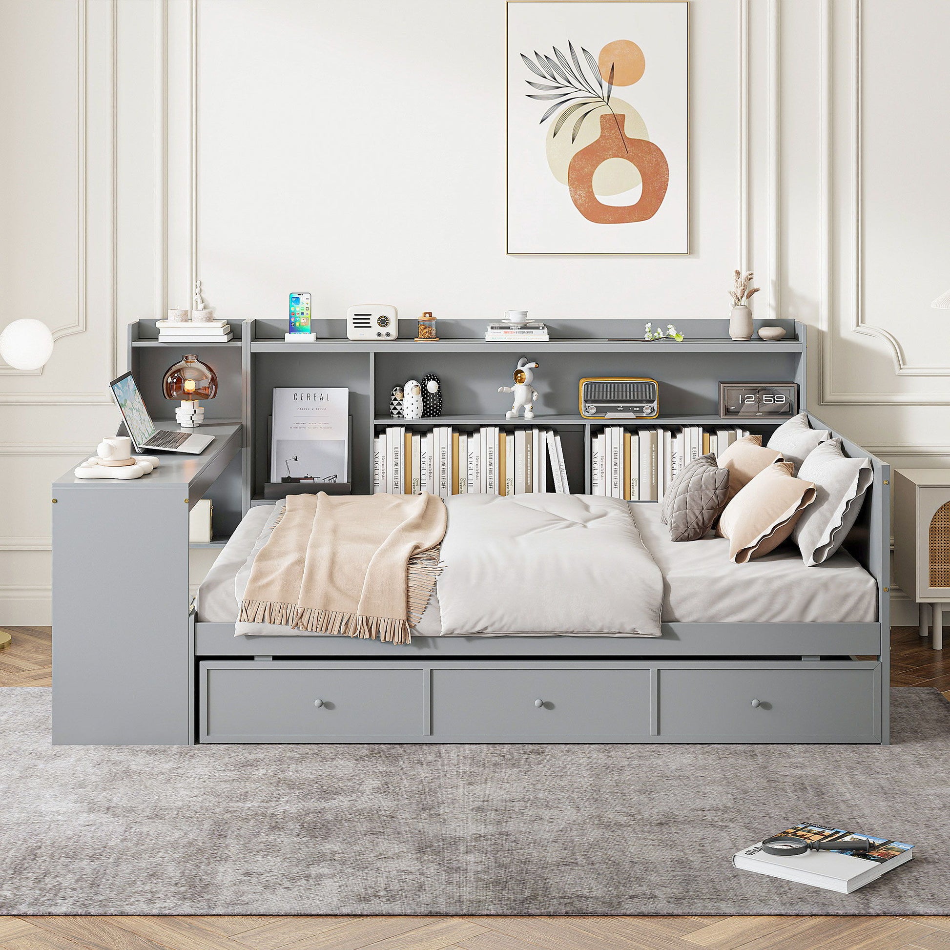 Daybed With 3 Drawers USB Ports And Desk