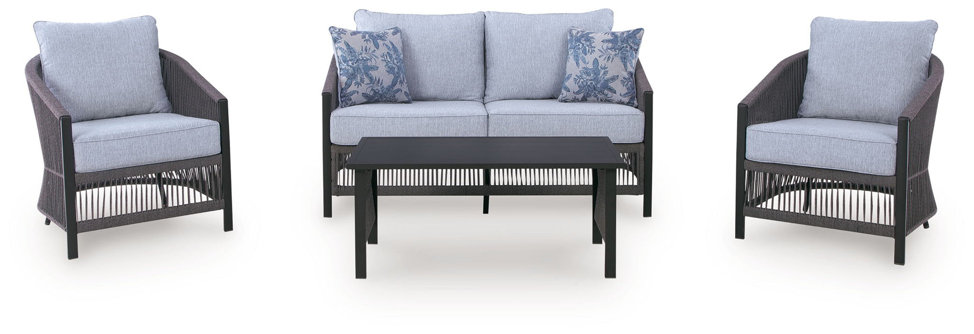 Bridges Beach - Loveseat, Lounge Chairs, Table Set (Set of 4) - Gray