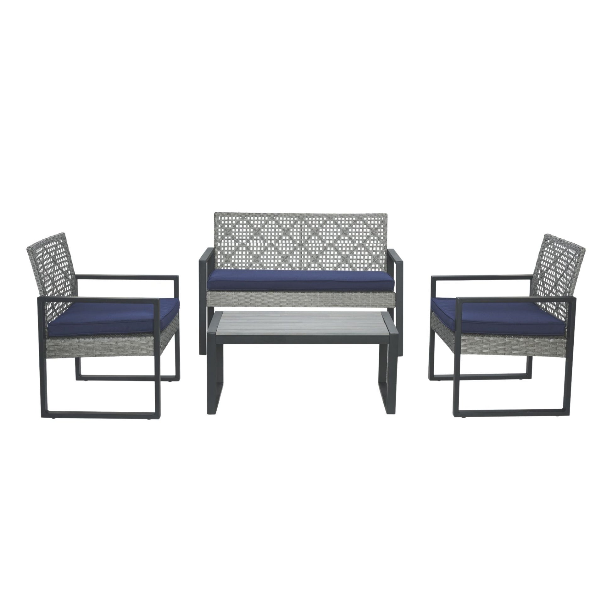 4 Piece Patio Furniture Set With Acacia Wood Table Top And Cushions