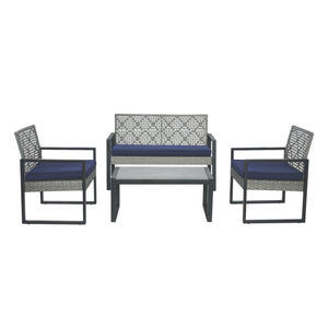 4 Piece Patio Furniture Set With Acacia Wood Table Top And Cushions