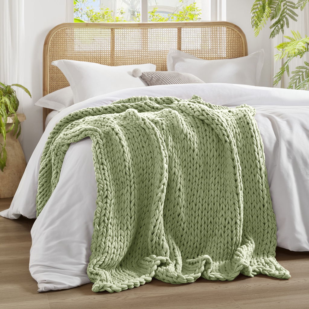 Chunky Double Knit - Handmade Throw - Sage Green