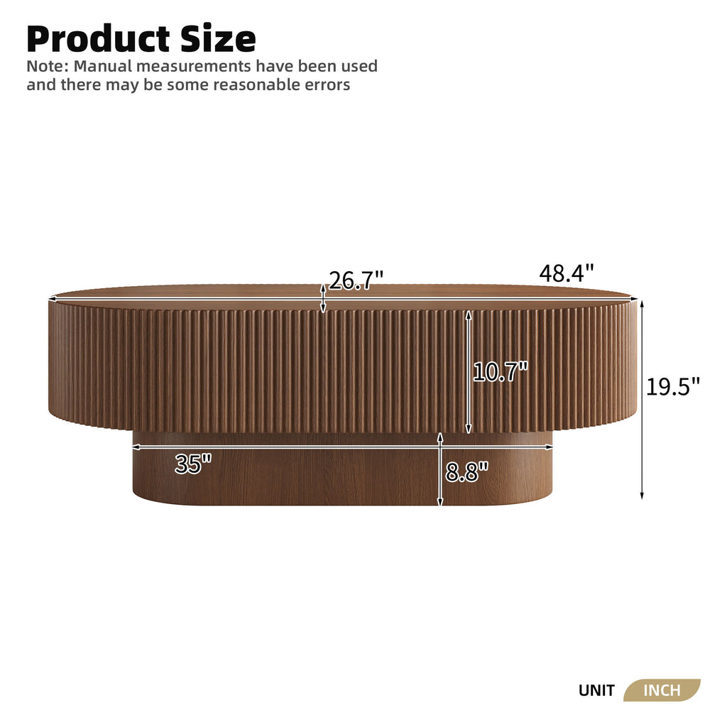 Oval Coffee Table With Thick Tabletop For Living Room