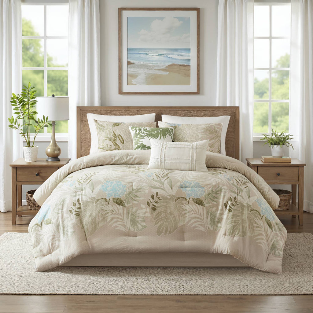 Kiawah Island - 6 Piece Oversized Cotton Comforter Set With Throw Pillow - Taupe