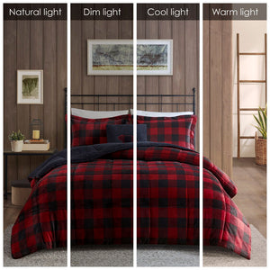 Alton - Full Down Alternative Comforter Set - Red / Black Buffalo Check