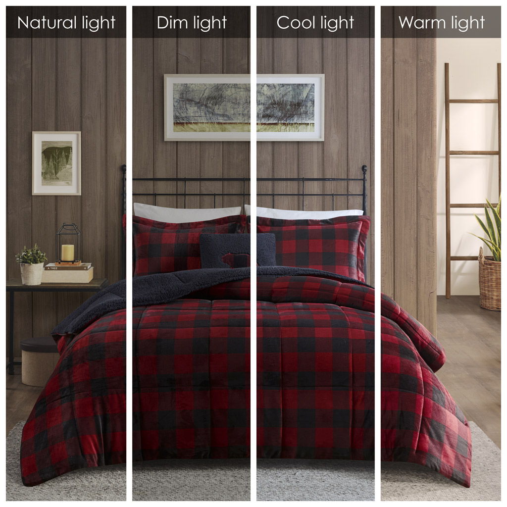 Alton - King Down Alternative Comforter Set - Red / Black Buffalo Check