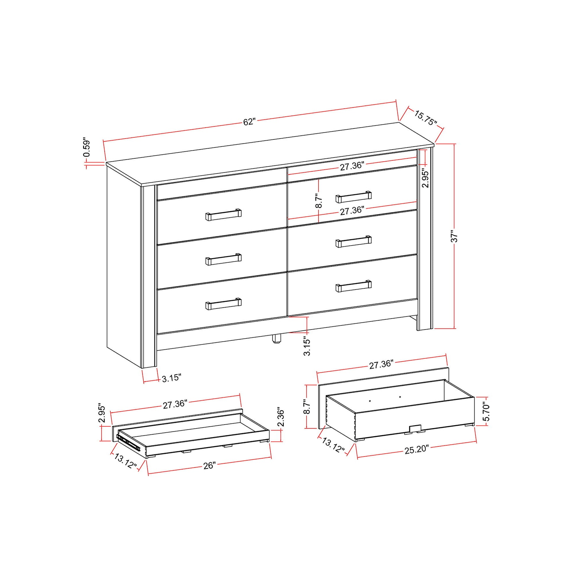 Lorenzo - Dresser With Hidden Jewelry Compartment And Bar Handles In - Silver