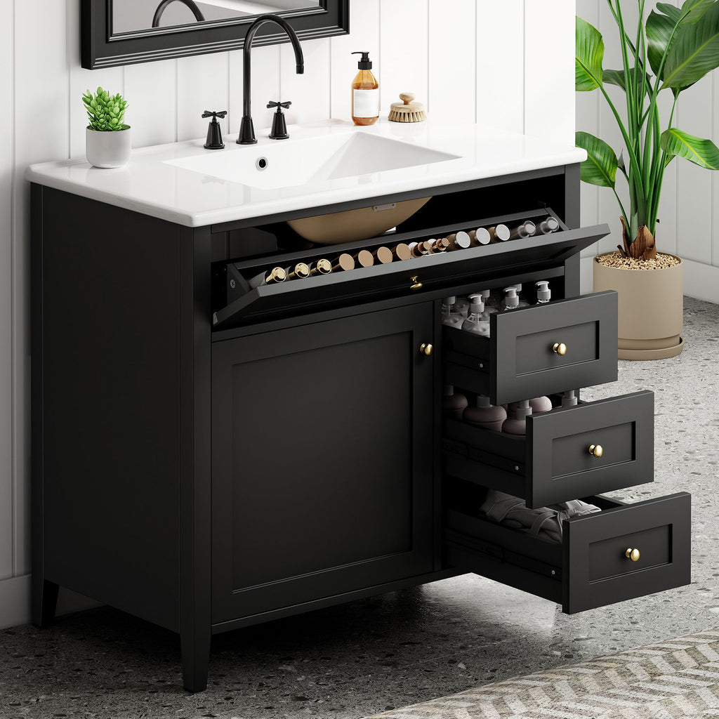 Bathroom Vanity With Sink, Cabinet With 3 Drawers And Adjustable Shelf