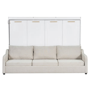 Murphy Cabinet Bed With Folding Sofa, Built In Storage Shelves And LED Light