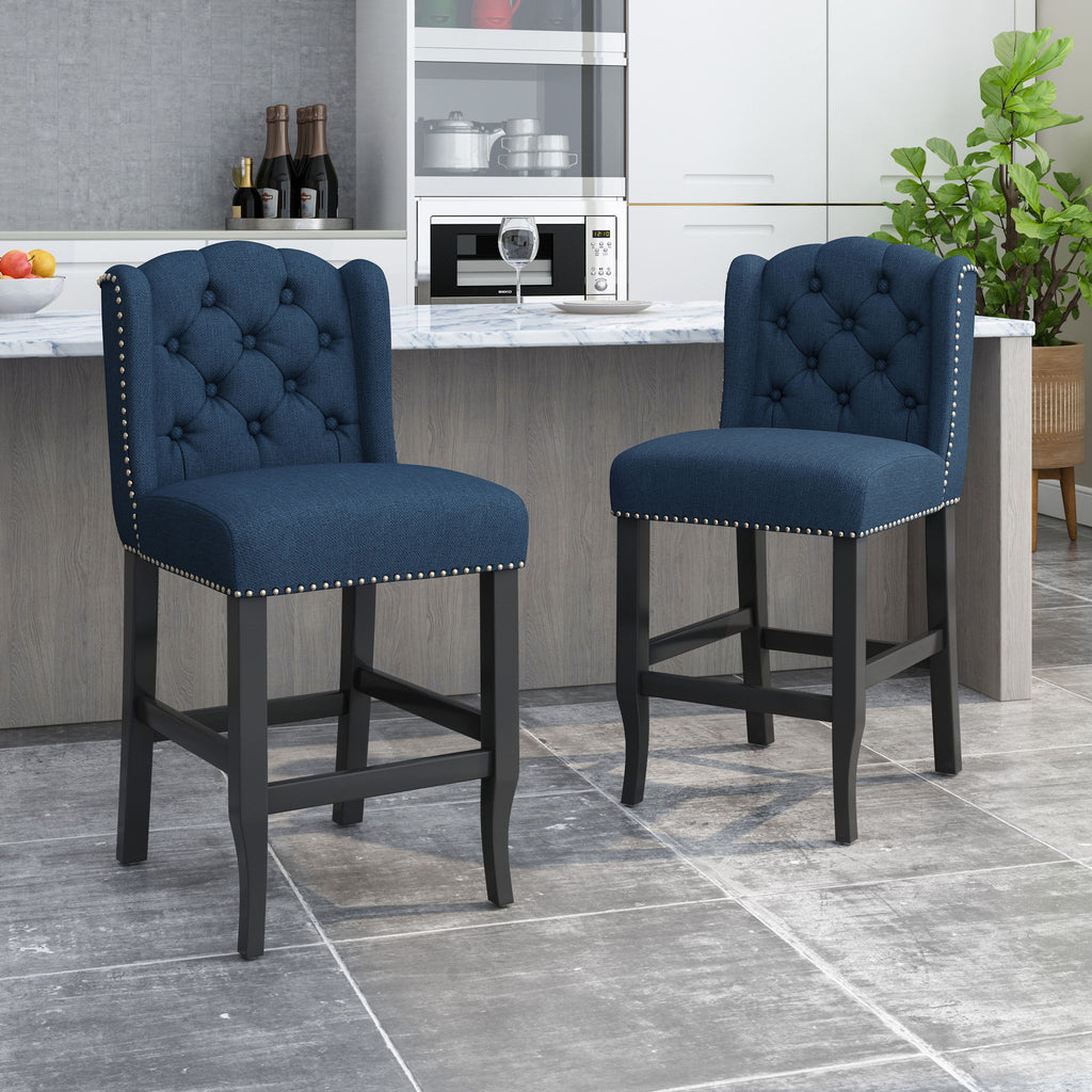 Vienna - Fabric Tufted Counter Stool With Nailhead Accents (Set of 2)