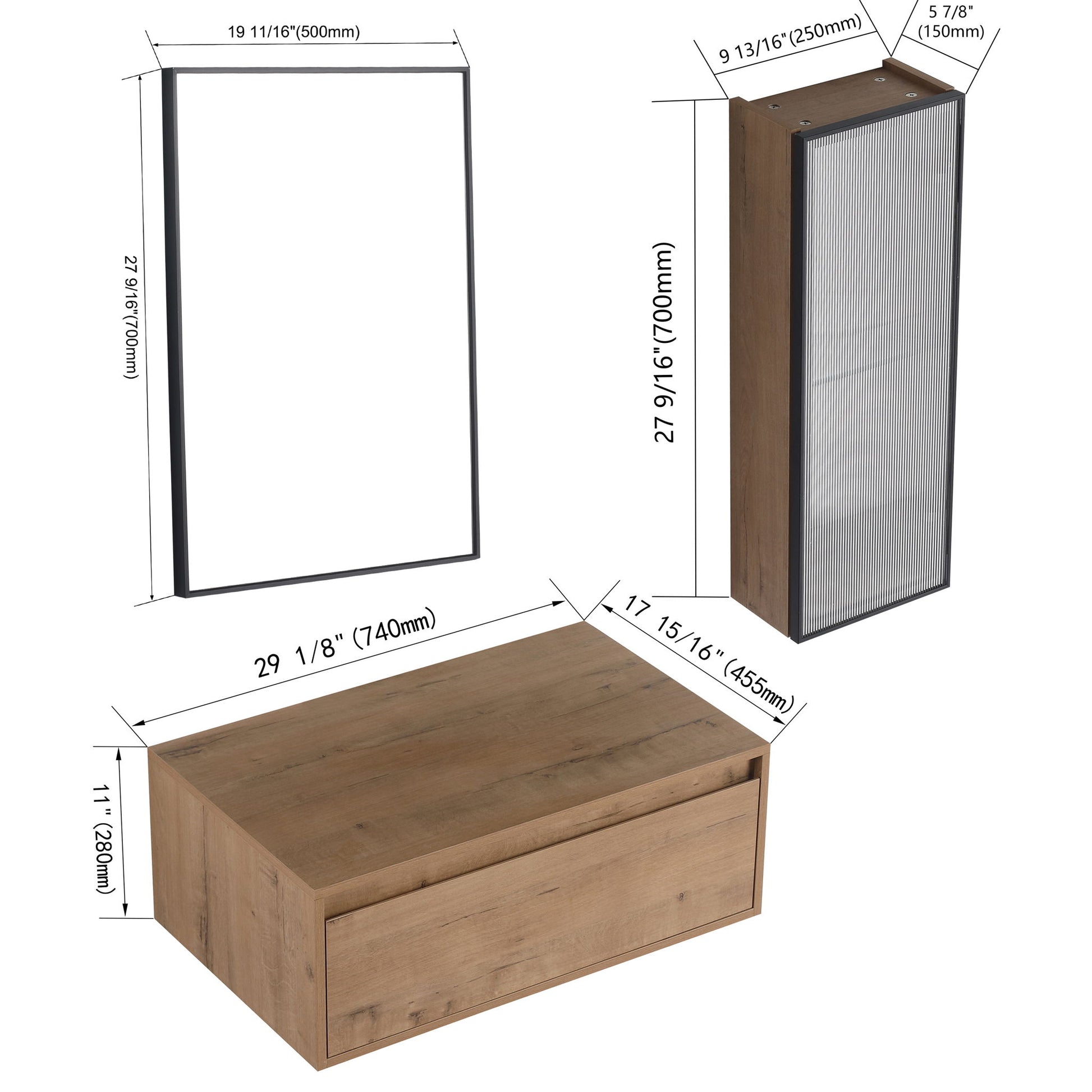 30" Wall Mounted Mirror Cabinet With Door - Imitative Oak