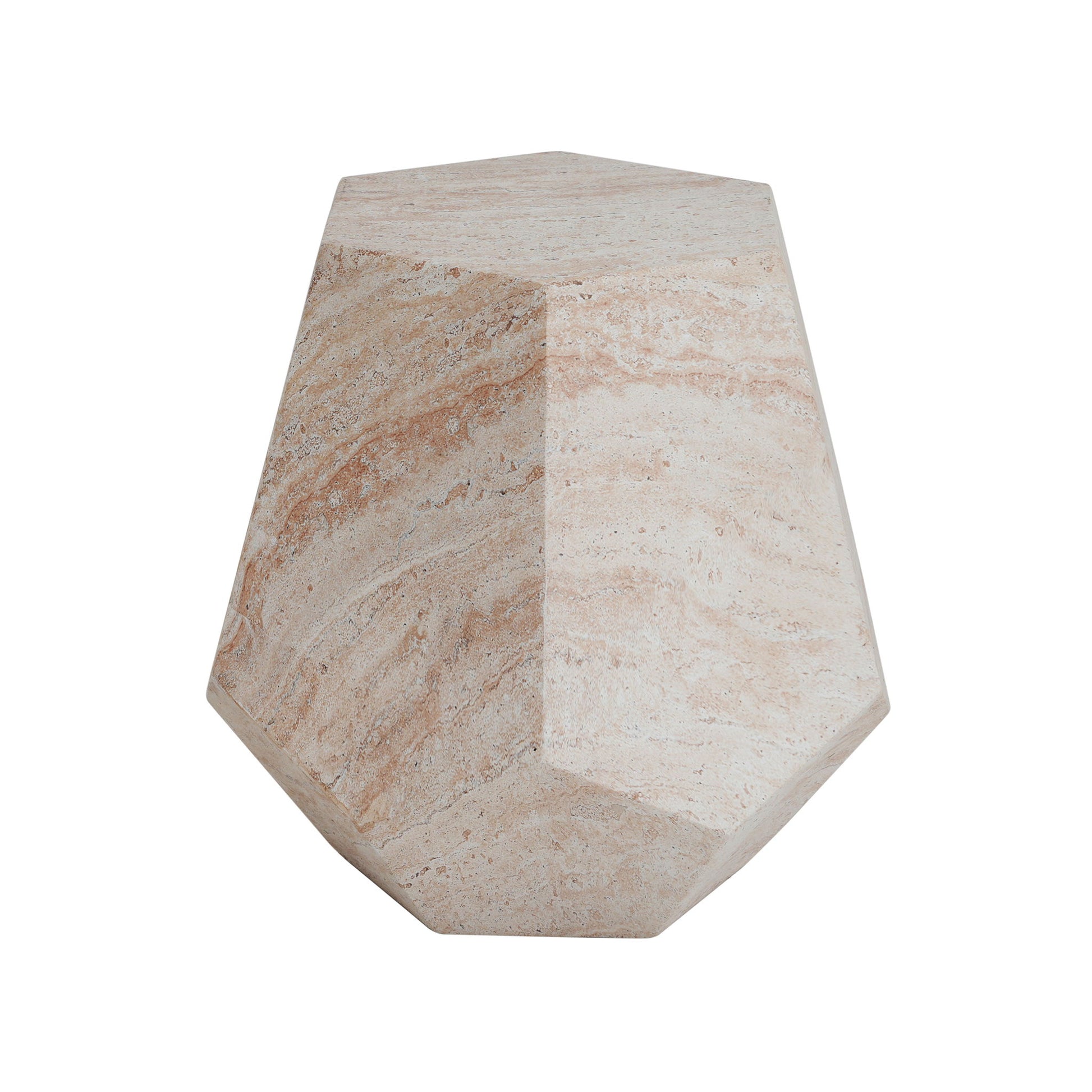 Outdoor / Indoor Lightweight Concrete Side Table, Hexagonal Round Travertine Accent Table - Beige