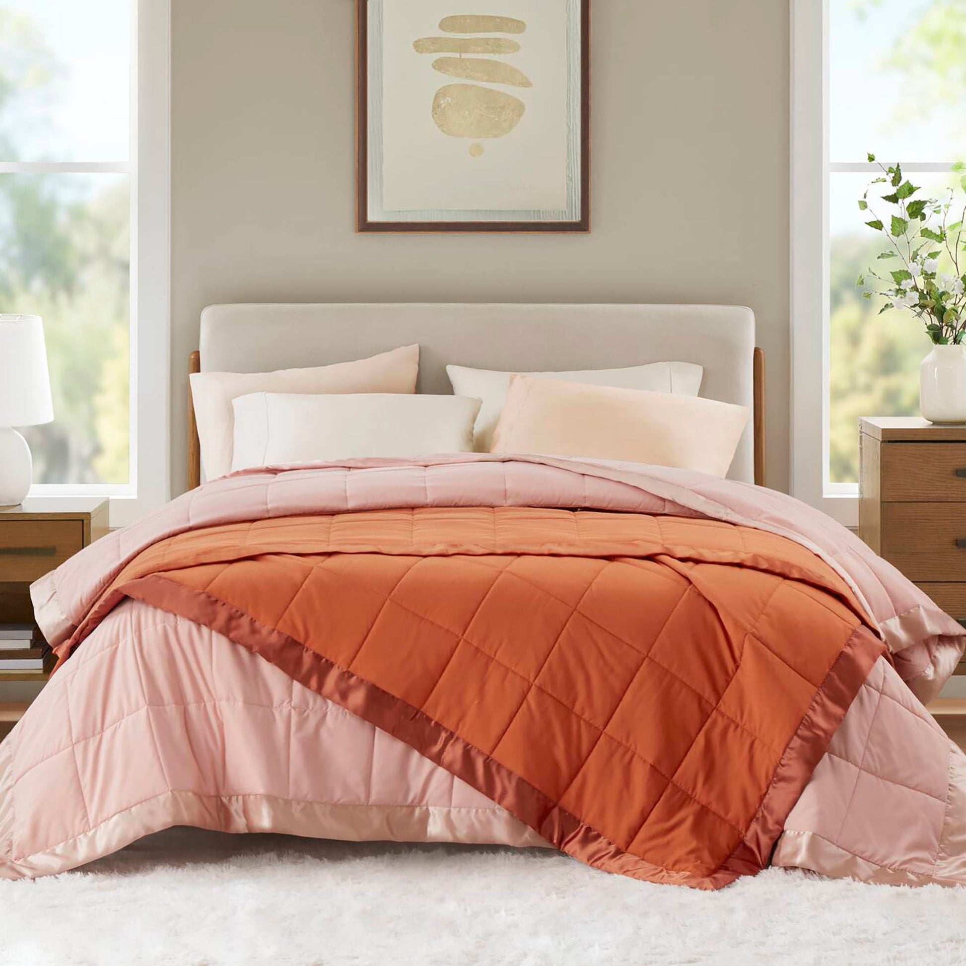 Windom - Twin Lightweight Down Alternative Blanket With Satin Trim - Orange