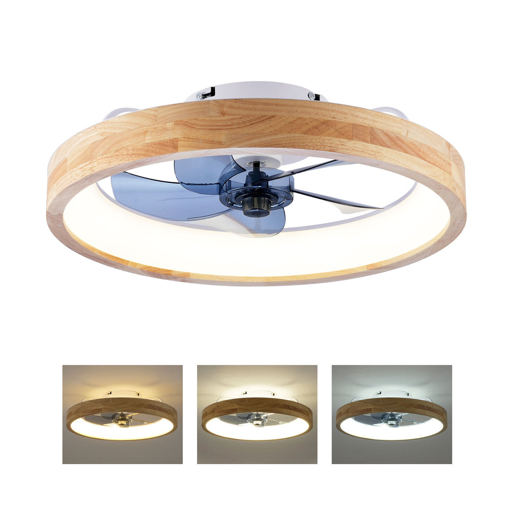 Ceiling Fans With Lights And Remote, 3000 - 6500K Dimmable Flush Mount LED Fan Light, 6 Speeds, Quiet DC Motor For Living Room - Matte White / Natural Wood