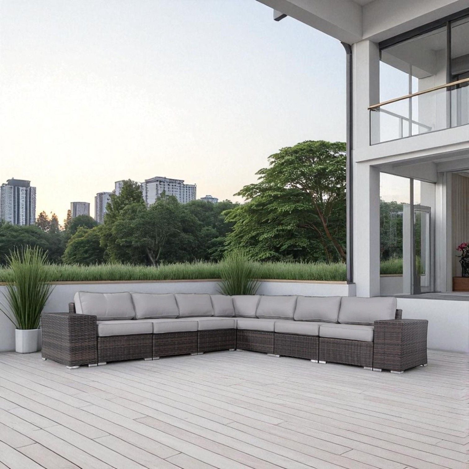 Rattan Sectional Sofa Set With Cushions