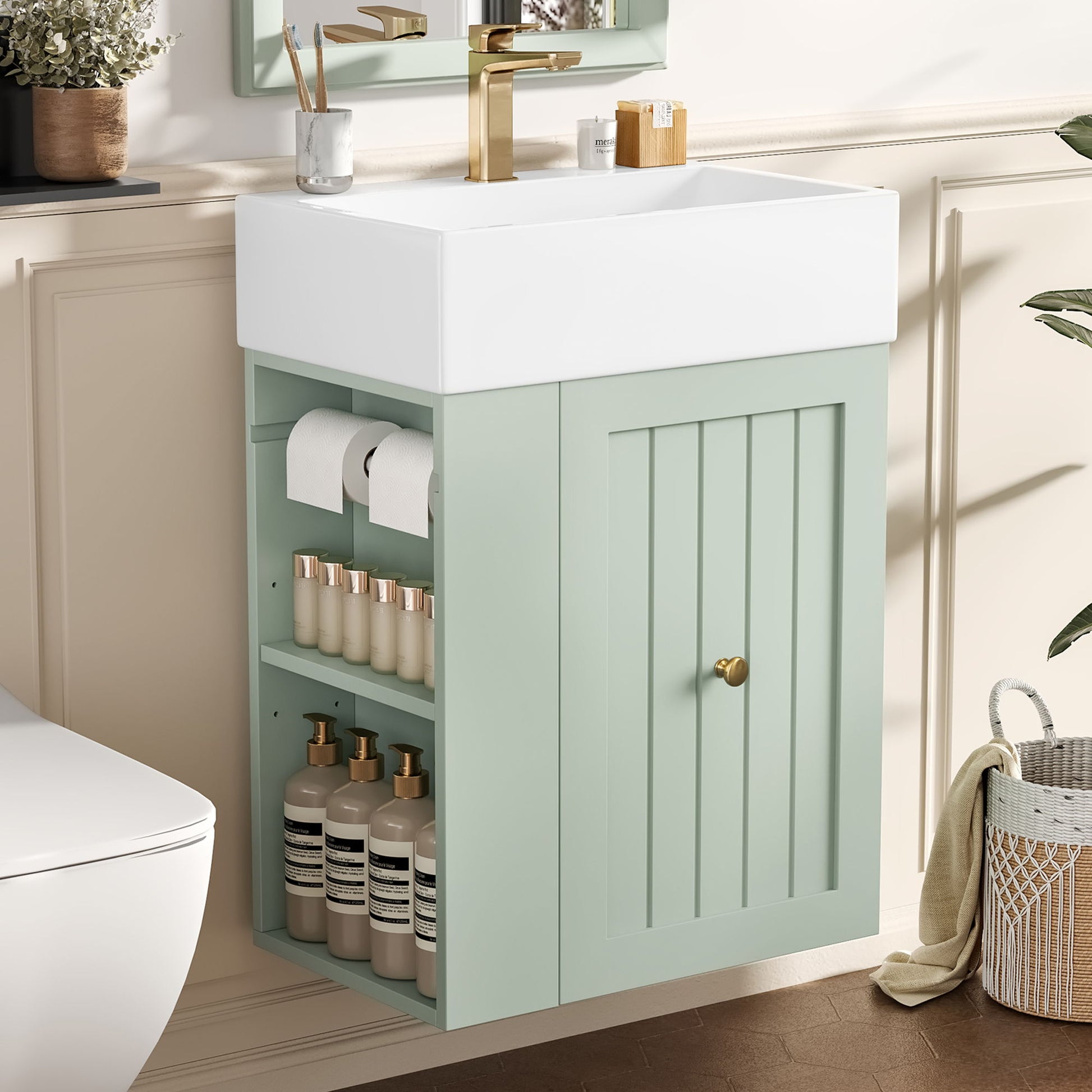Modern Bathroom Vanity With Sink, Storage Cabinet, Drawer & Side Shelf