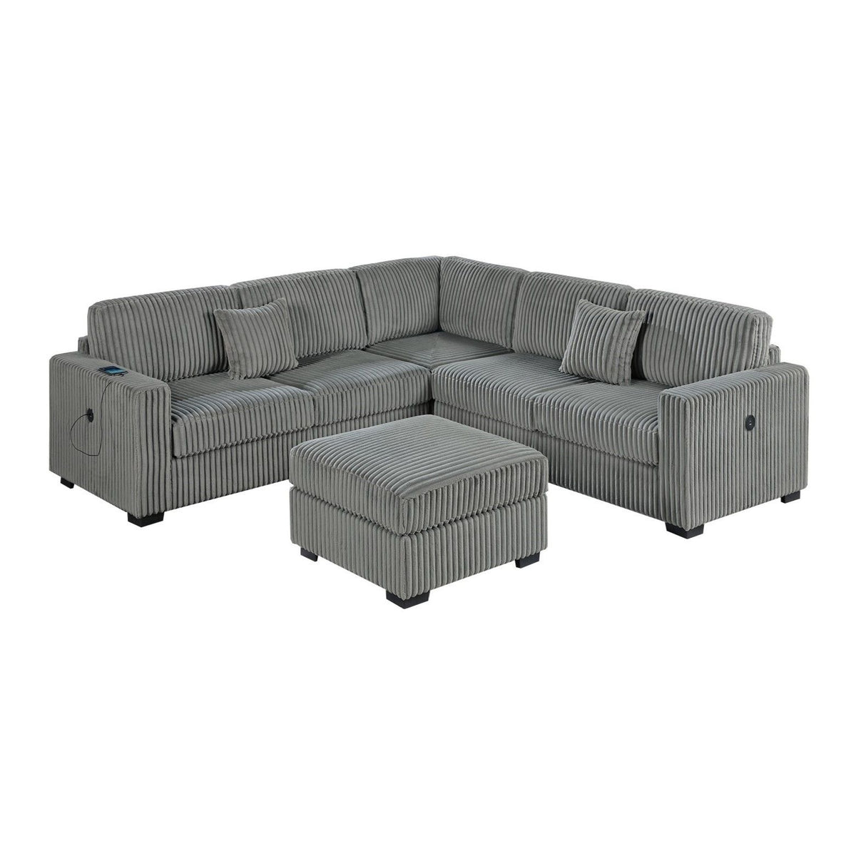Upholstered L - Shaped 4 Piece Sectional Set With USB, Cocktail Ottoman