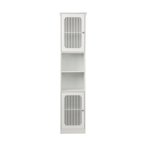 Tall Bathroom Cabinet With Adjustable Shelves, Louvered Door Floor Standing Storage Unit - White