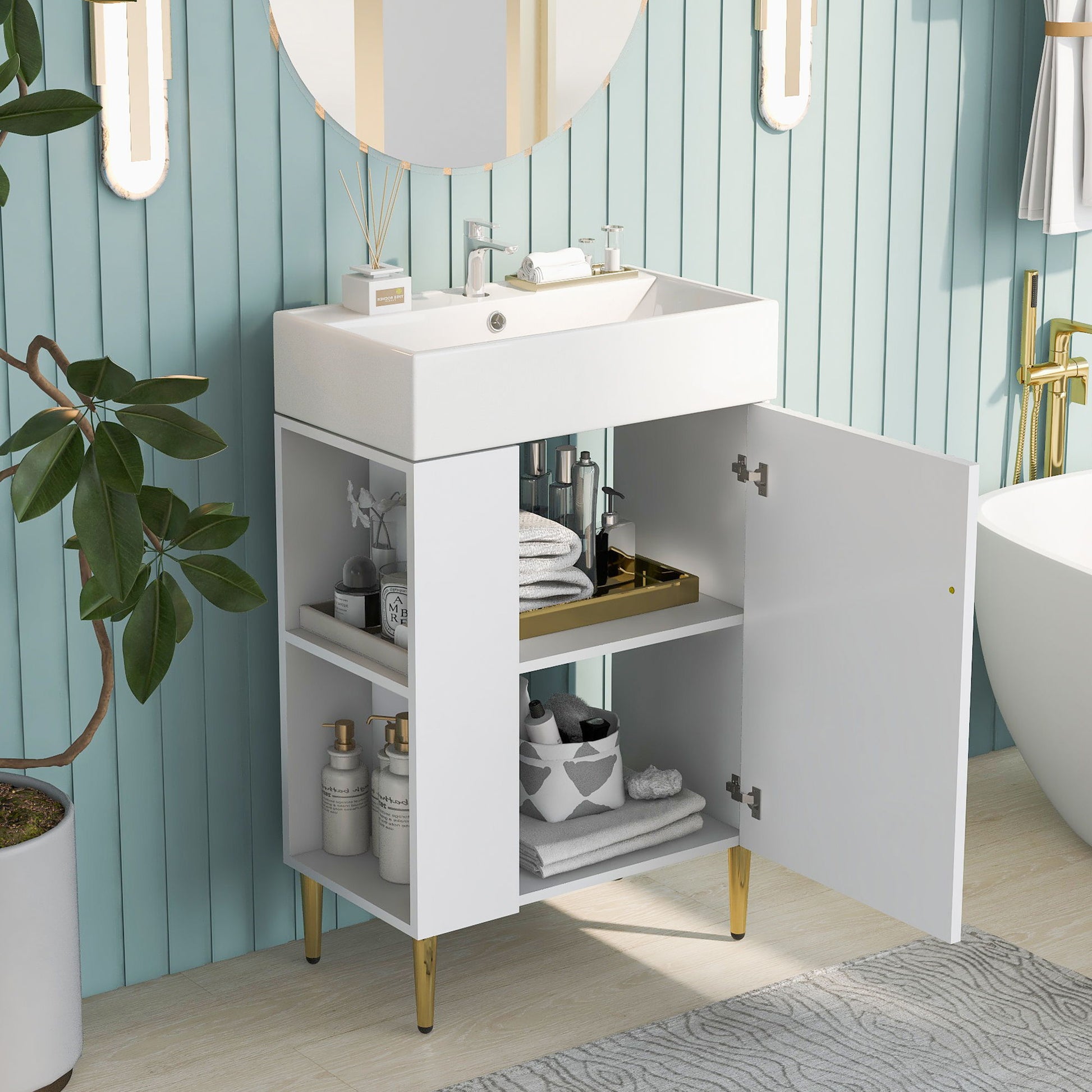 Bathroom Vanity, Combo Cabinet, Bathroom Storage Cabinet, Single Ceramic Sink