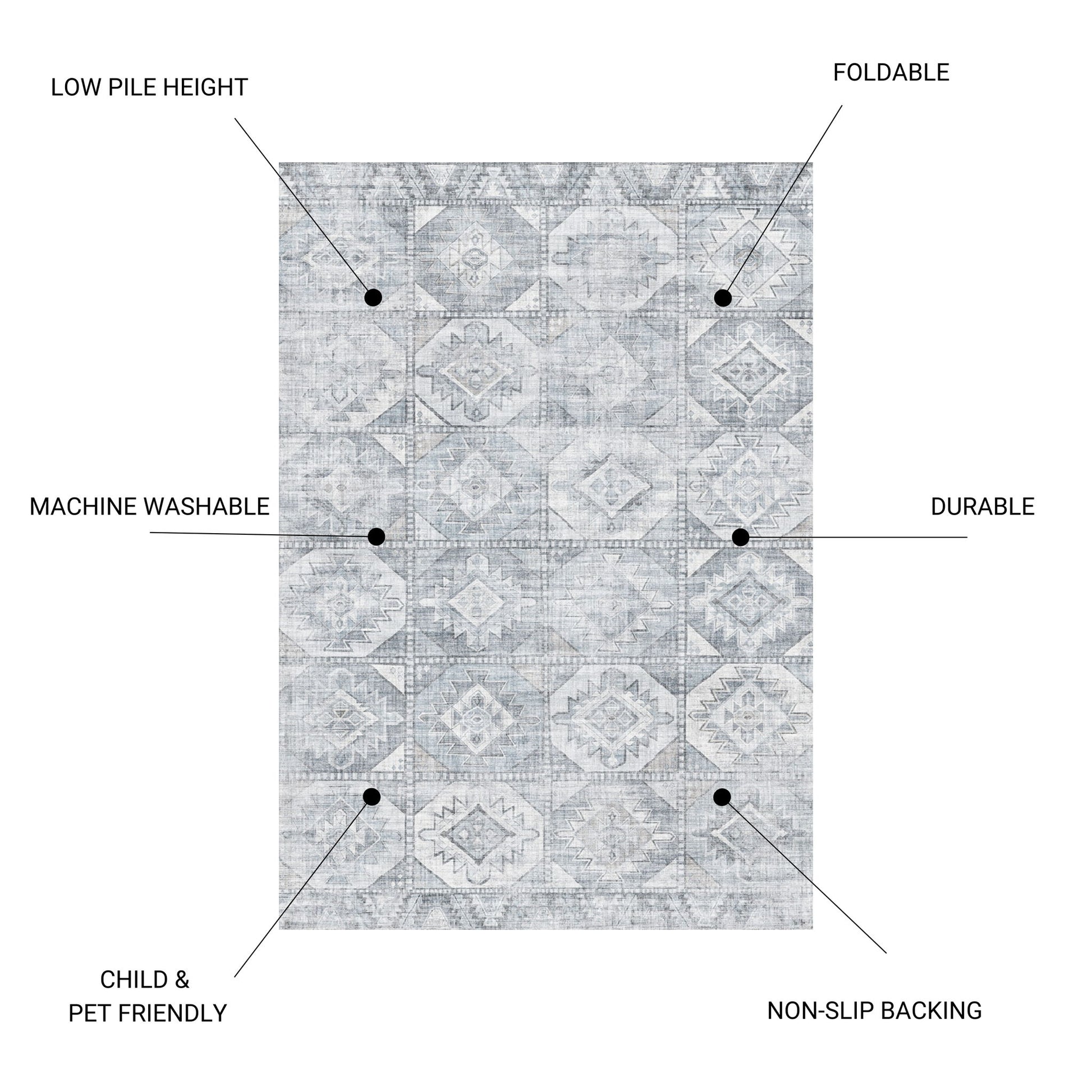 Toucan - 5' X 7' Washable Non - Slip Area Rug - Silver