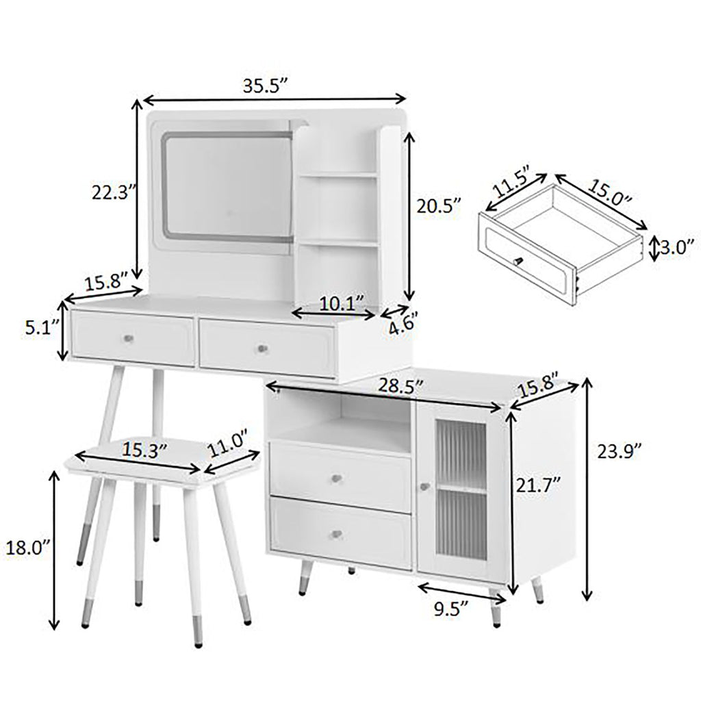 Modern Makeup Vanity Desk With Mirror And Lights Retractable Design Engineered Wood - Black