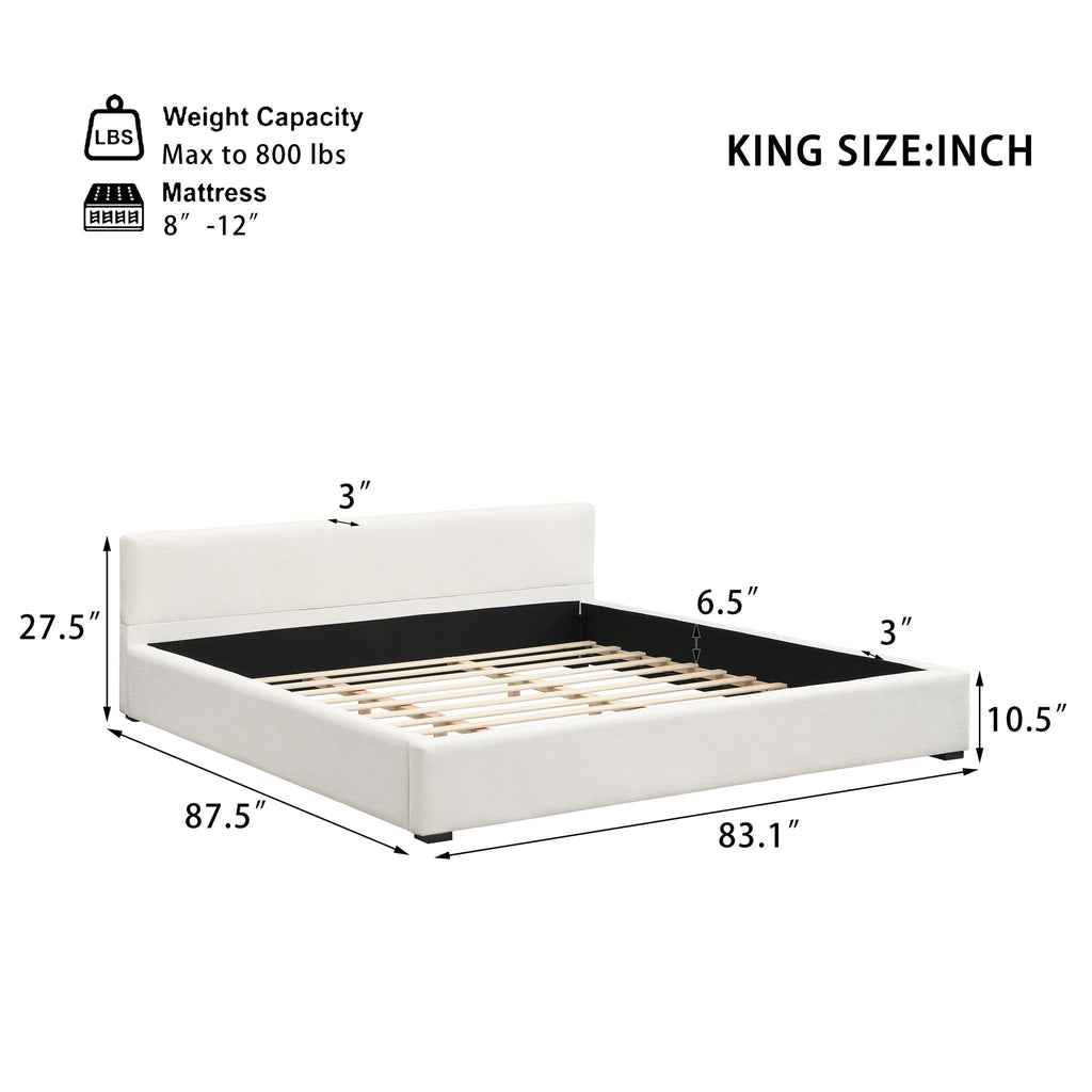 Elegant Wide Bed With Soft Fabric Upholstery