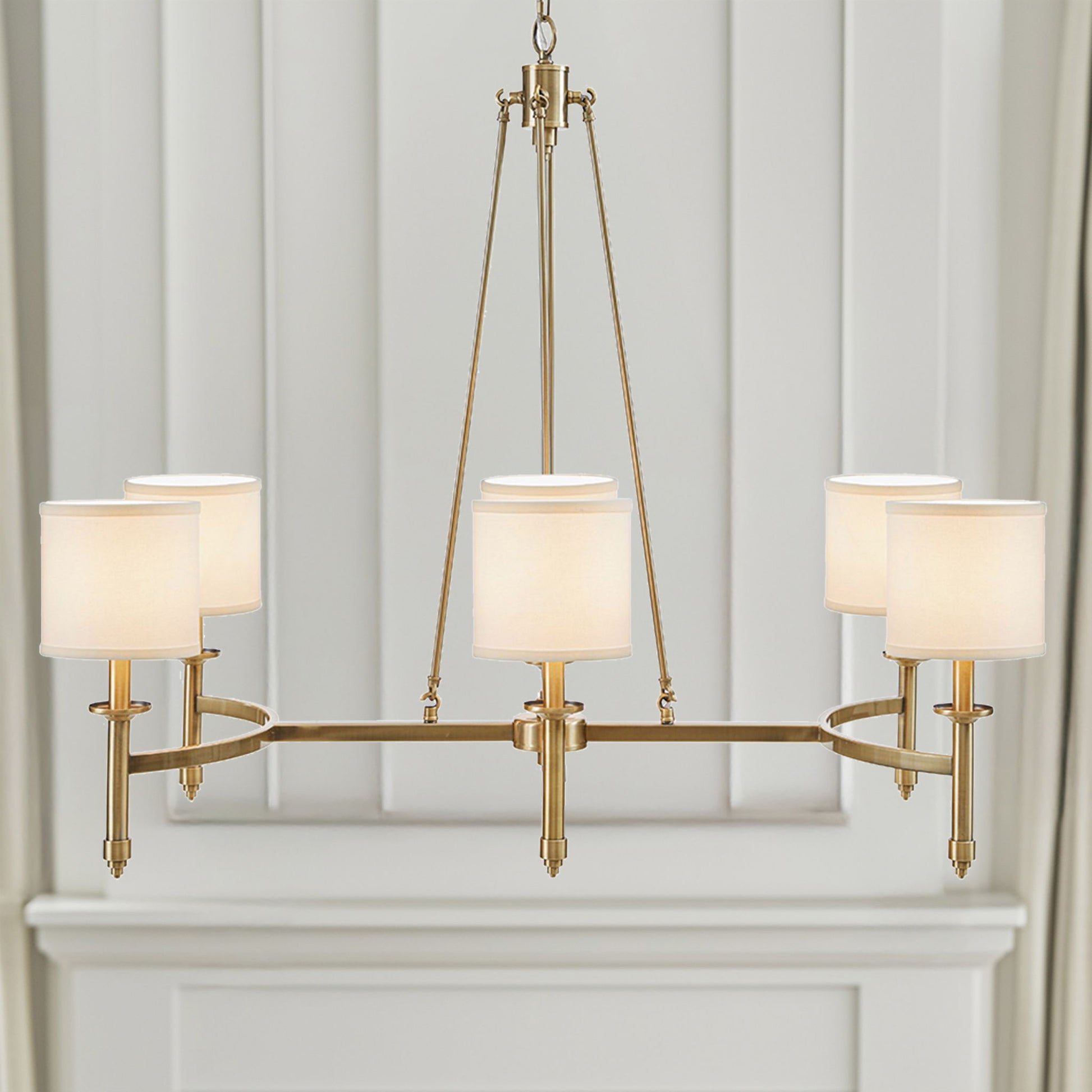 Elegenza - 6-Light Chandelier With Fabric Drum Shades - Antique Gold