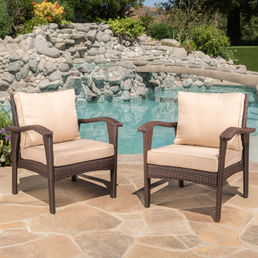 Honolulu - Club Chair (Set of 2) With Weather Resistant Wicker And Cushions - Brown / Tan