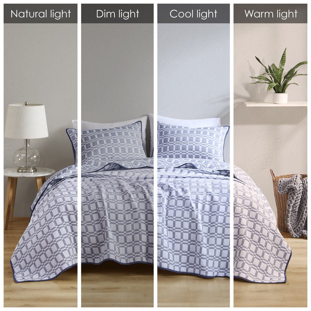 Harlow - 3 Piece Reversible Matelasse Coverlet Set - Blue