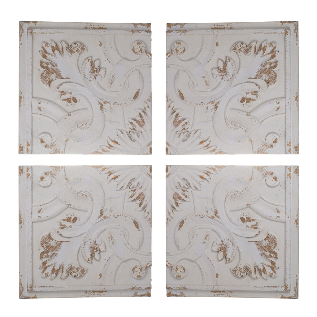 Distressed Wooden Square Wall Panels (Set of 4) - White