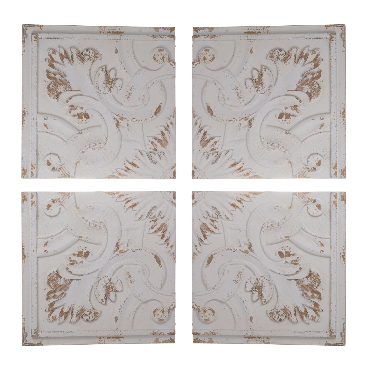 Distressed Wooden Square Wall Panels (Set of 4) - White