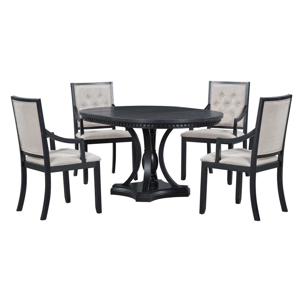 5 Piece Dining Set Extendable Round Table And 4 Chairs - Black / Oak