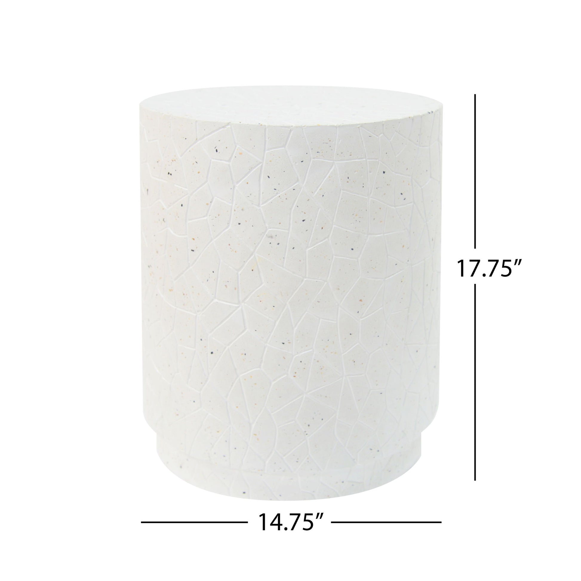 Outdoor Terrazzo Concrete Drum End Table, Living Room Accent Table - White Terrazzo