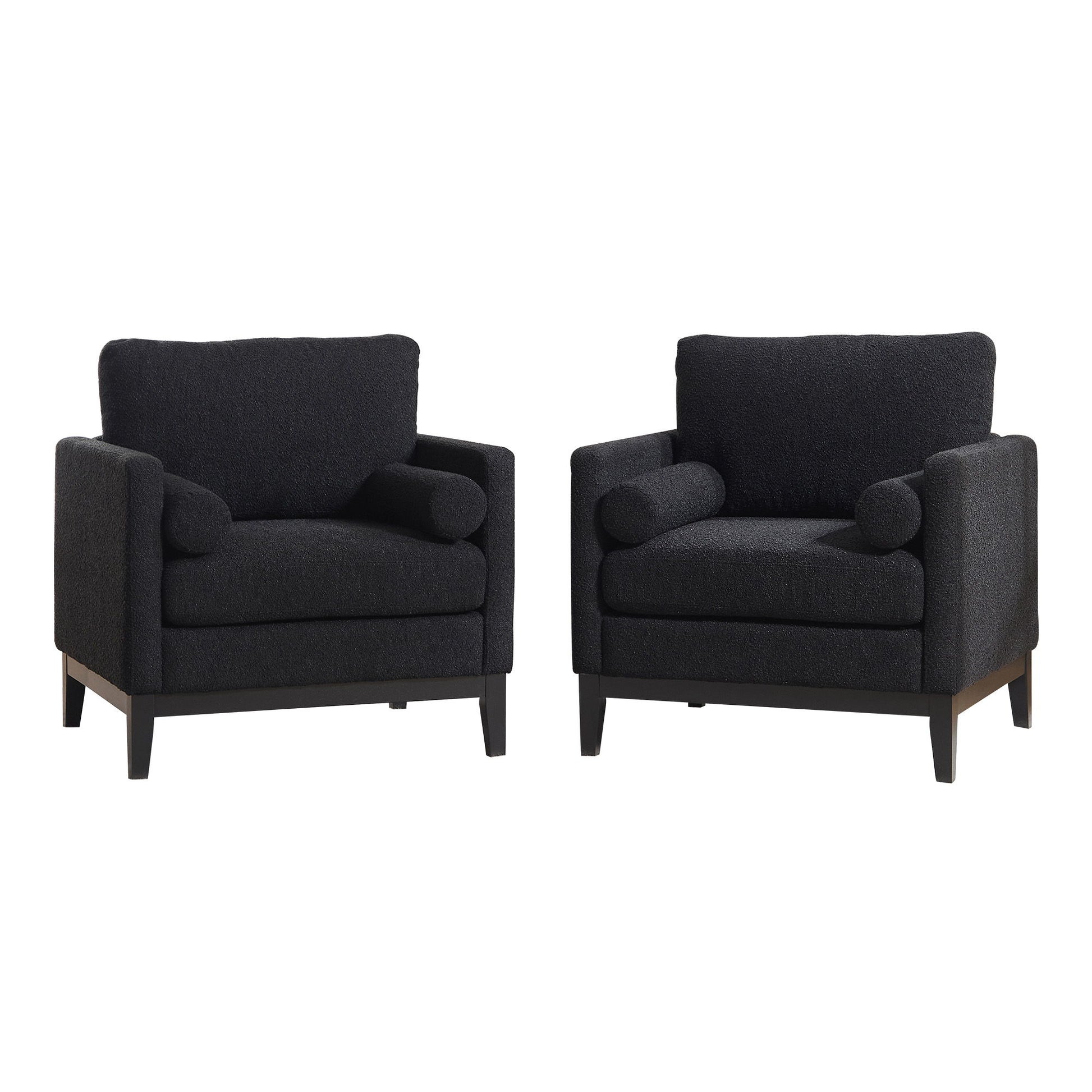 Wide Modern Farmhouse Performance Accent Chair With Legs, Wood Base