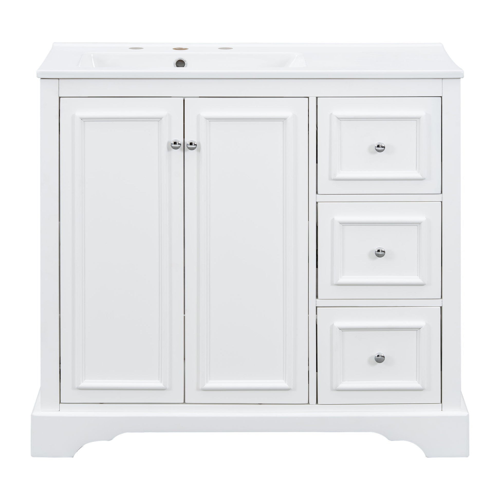 Bathroom Vanity With Sink, Soft-Close Doors, Adjustable U-Shelf, 3 Drawers