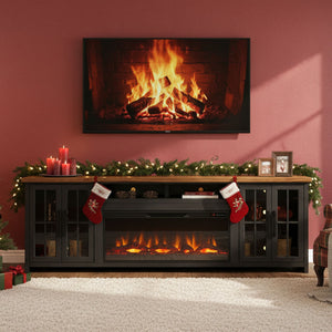 Fireplace TV Stand Console For TVs Up To 100" - Black / Whiskey