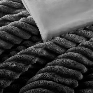 Avril - Twin/Twin Long Fluffy Ribbed Plush Comforter Set - Gray Ombre