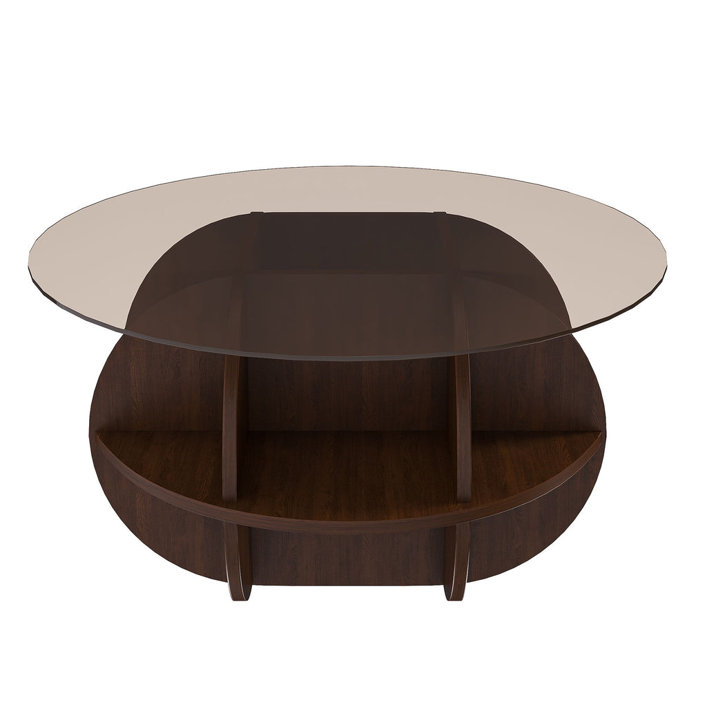 Round Coffee Table With Storage For Living Room - Walnut