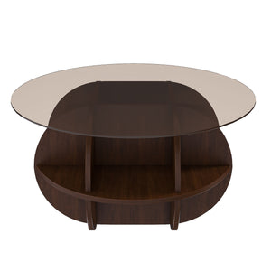 Round Coffee Table With Storage For Living Room - Walnut
