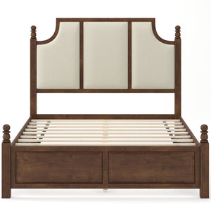 Farmhouse Platform Bed Frame & Tall Upholstered Headboard