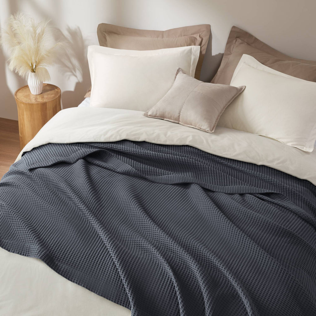 Waffle Weave - Twin Cotton Blanket - Dark Gray